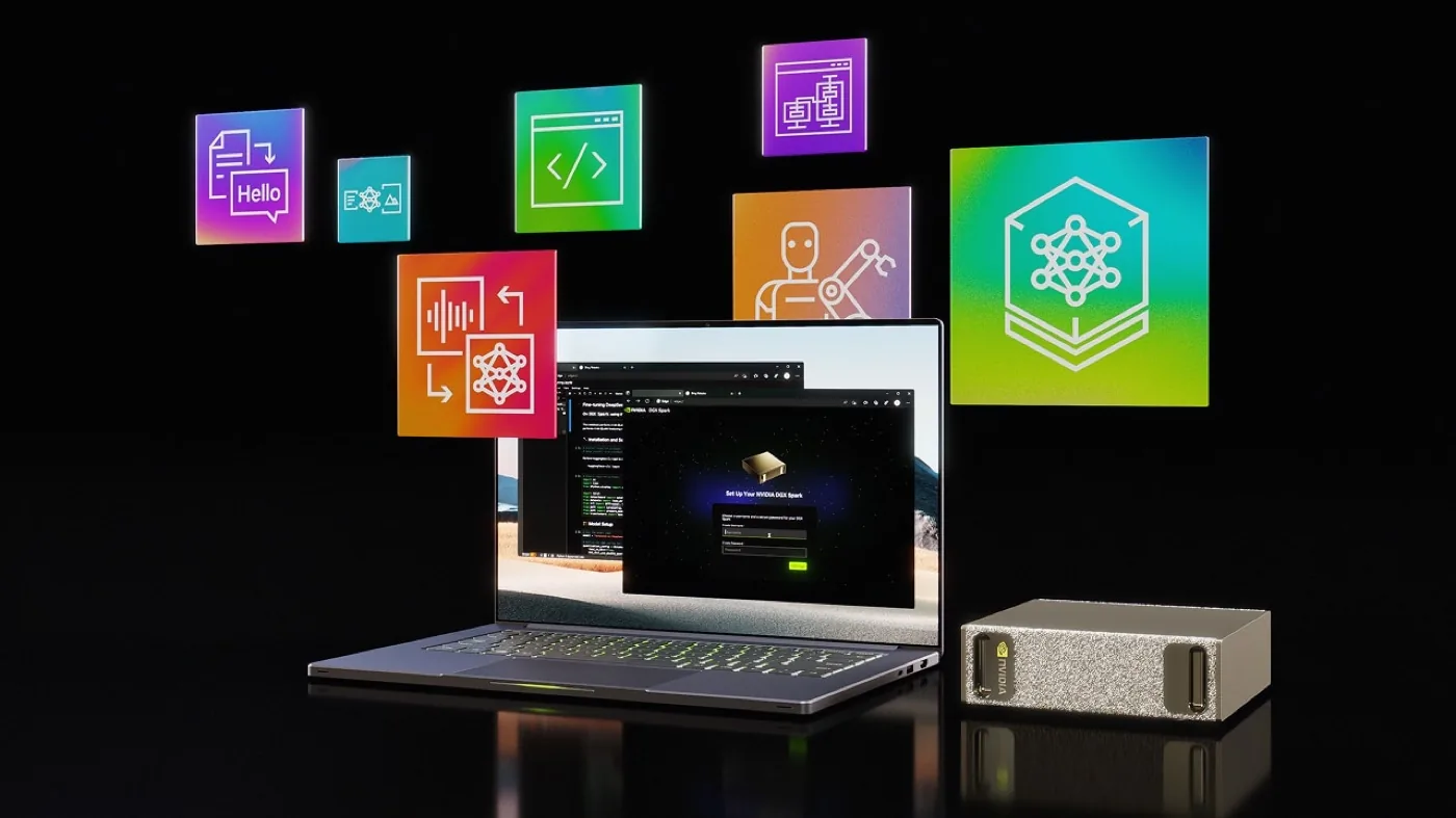NVIDIA DGX Spark personal AI supercomputer next to a laptop