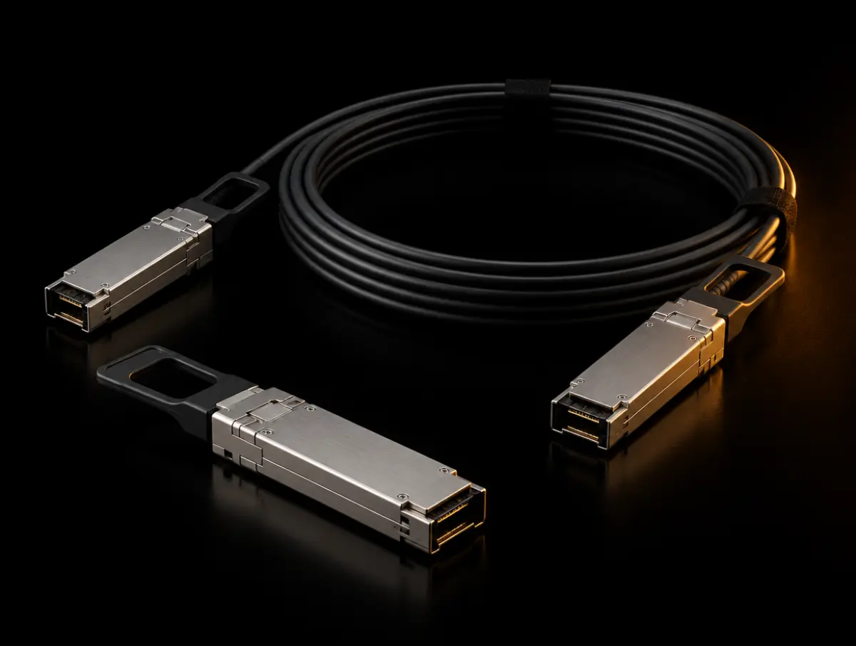 QSFP optical transceivers with a fiber patch cable