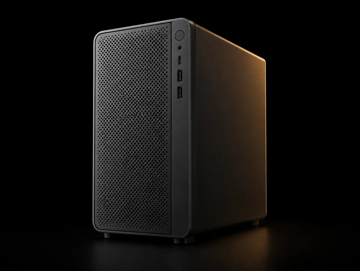 Compact black AI workstation tower